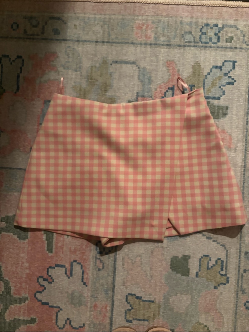 Zara Pink and Cream Gingham Skort Shorts